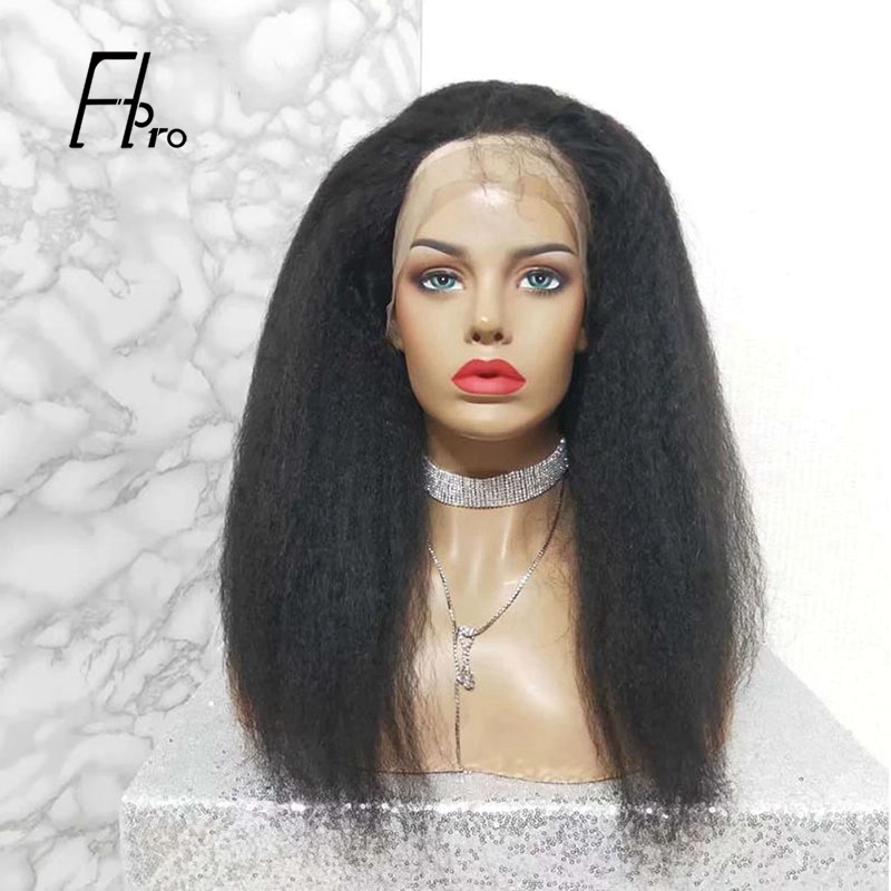 Full Lace Wig Kinky Straight Natural Black Virgin Hair 180% Density